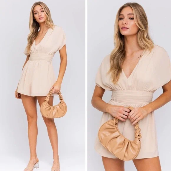 Short Sleeve Taupe Romper - Picture 2 of 8